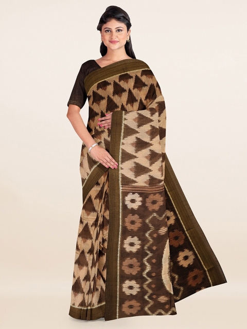 

Pothys Beige & Brown Cotton Blend Zari Saree