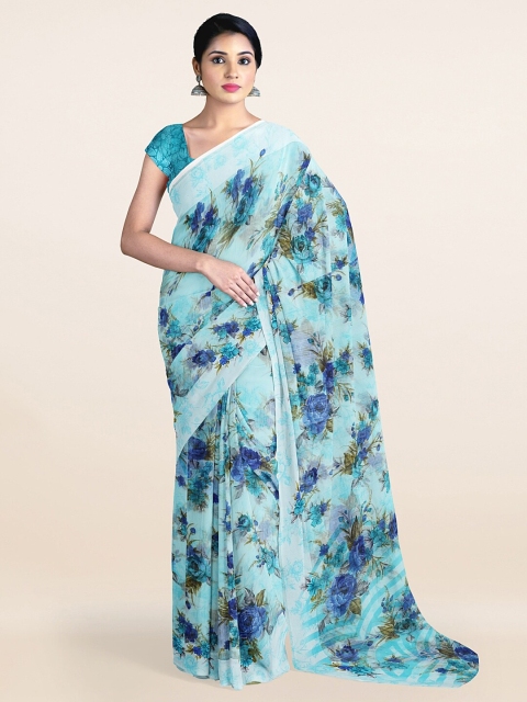 

Pothys Blue & Green Floral Printed Cotton Saree