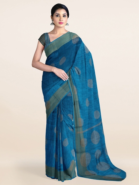 

Pothys Blue Printed Zari Border Saree