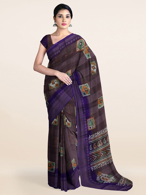

Pothys Mauve & Blue Floral Printed Cotton Blend Saree