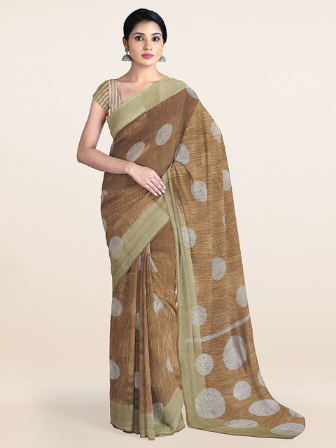 

Pothys Brown & Silver-Toned Woven Design Zari Saree