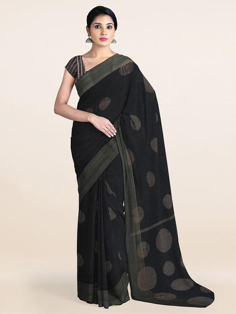 

Pothys Women Black Printed Cotton Blend Saree