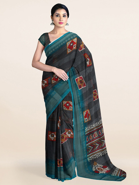 

Pothys Grey & Red Ethnic Motifs Zari Saree