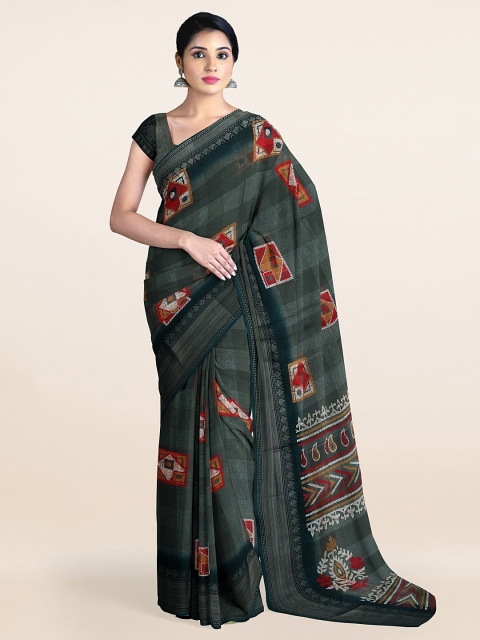 

Pothys Green & Silver Ethnic Motifs Printed Saree