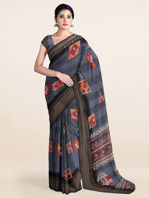 

Pothys Women Grey Printed Cotton Blend Saree