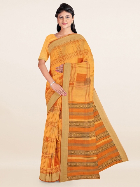

Pothys Yellow & Gold-Toned Checked Zari Saree