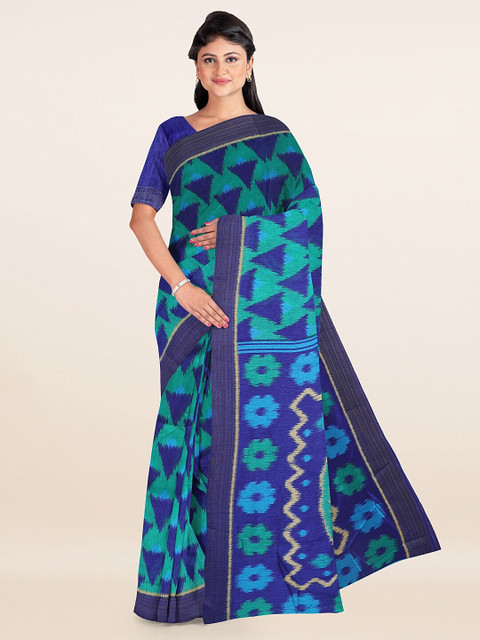

Pothys Green & Purple Zari Cotton Blend Saree