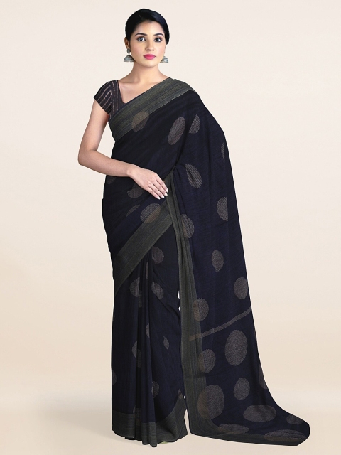 

Pothys Navy Blue & Silver-Toned Woven Design Saree