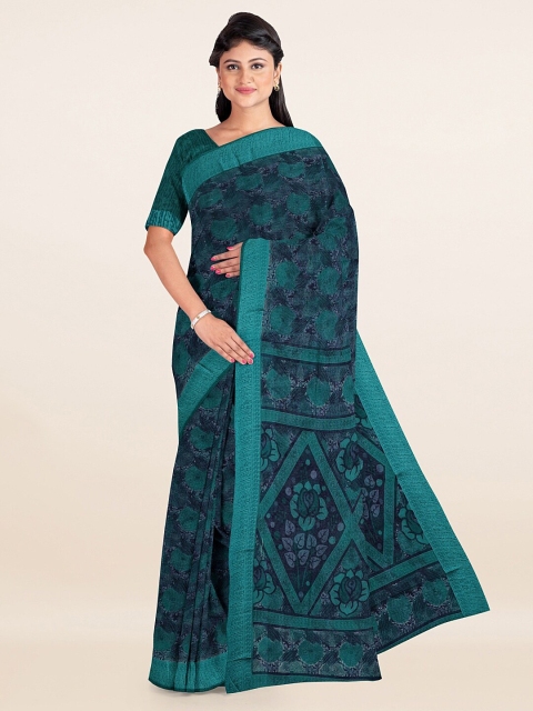 

Pothys Blue & Teal Floral Zari Saree