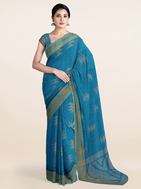 

Pothys Blue & Grey Geometric Printed Cotton Blend Zari Saree