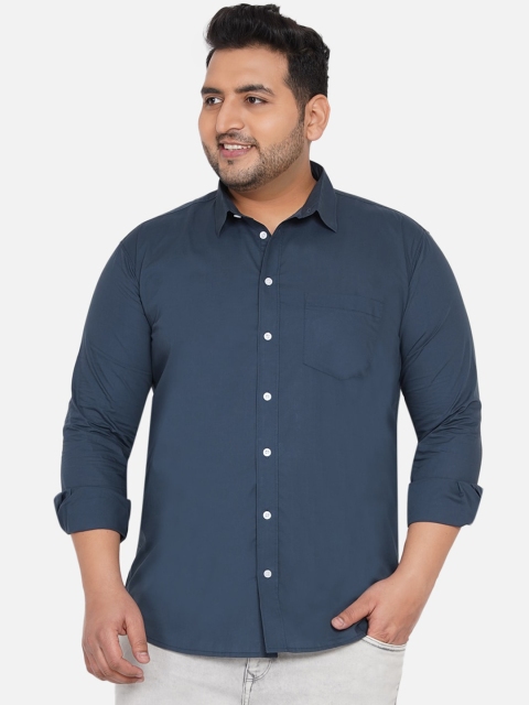 

John Pride Men Navy Blue Plus Size Casual Shirt