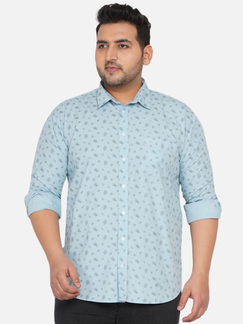

John Pride Men Plus Size Blue Floral Printed Plus Size Casual Shirt