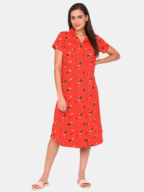 

Zivame Orange Printed Midi Nightdress