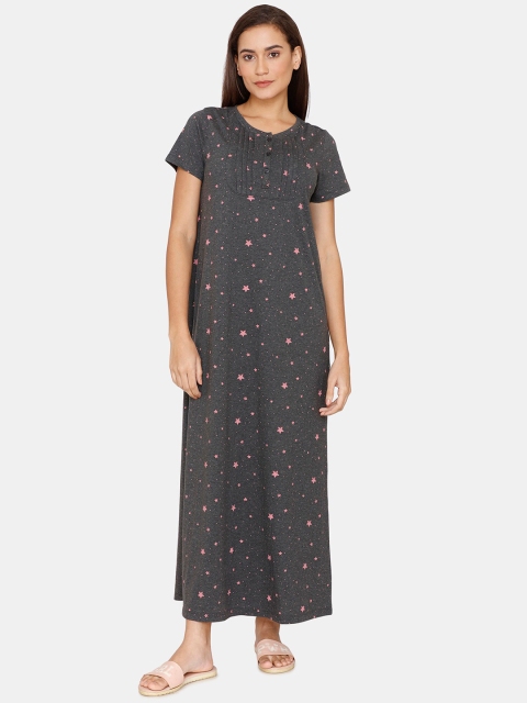 

Zivame Black Printed Maxi Nightdress