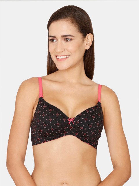 

Rosaline by Zivame Black & Pink Abstract Lightly Padded Bra