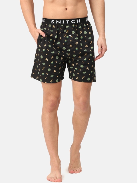 

Snitch Men Black Printed Pure Cotton Boxers