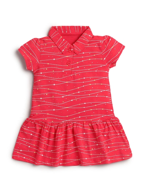

Hopscotch Girls Pink Printed Cotton Peplum Dress