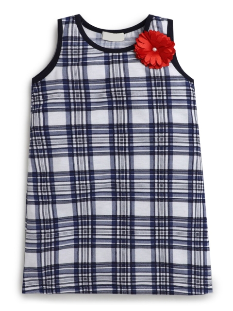 

Hopscotch Girls White & Blue Checked A-Line Dress
