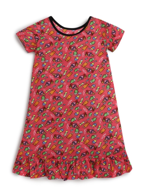 

Hopscotch Girls Pink & Green Conversational Printed Nightdress