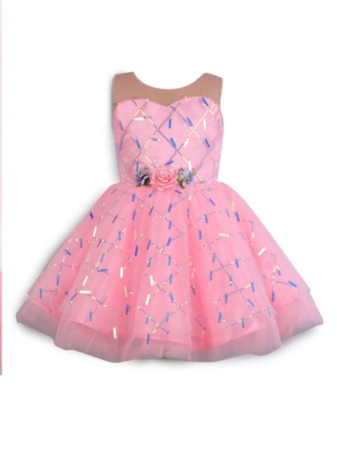 

Hopscotch Girls Pink Embellished Fit & Flare Party Dress