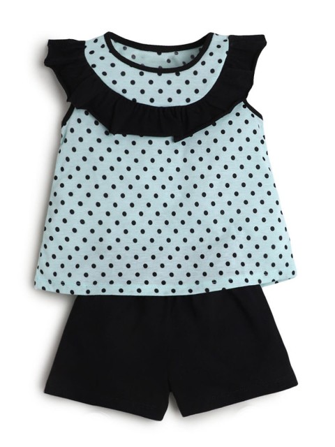 

Hopscotch Girls Blue & Black Printed Top with Shorts