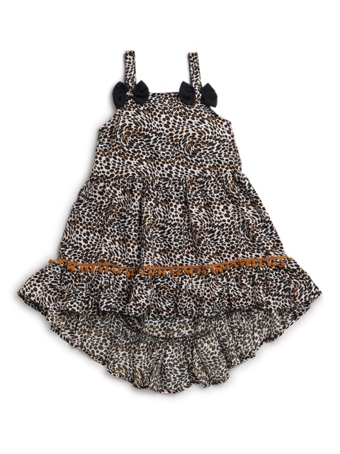 

Hopscotch Girls Brown & Black Animal Printed Shoulder Straps A-Line Dress