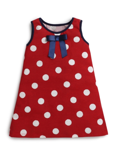 

Hopscotch Girls Red & White Printed Pure Cotton A-Line Dress
