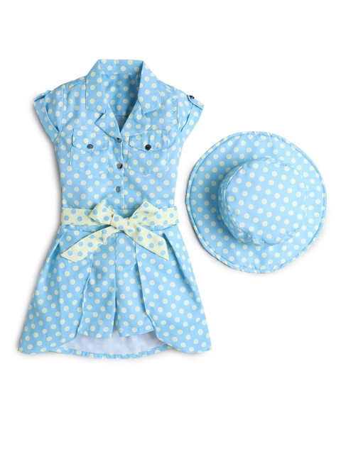 

Hopscotch Girls Blue & Yellow Belted Shirt Dress With Hat