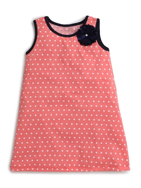 

Hopscotch Girls Coral Pink Polka Dots Printed A-Line Dress