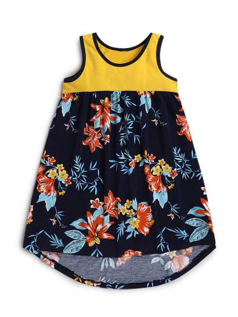 

Hopscotch Girls Multicoloured Floral Printed A-Line Cotton Dress, Multi