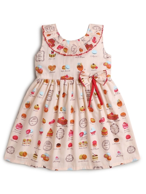

Hopscotch Girls Peach-Coloured Dress with Bow Details