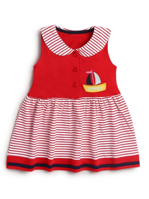 

Hopscotch Red & White Striped Peter Pan Collar A-Line Dress