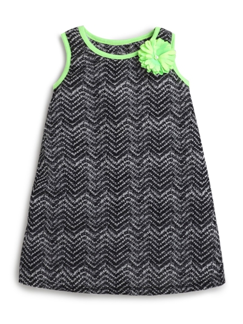 

Hopscotch Girls Charcoal Grey & White Printed A-Line Dress