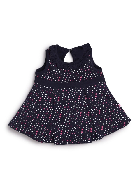 

Hopscotch Girls Navy Blue Printed Fit & Flare Cotton Dress
