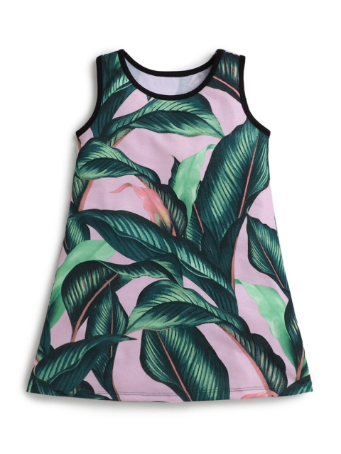 

Hopscotch Girls Pink & Green Tropical A-Line Dress
