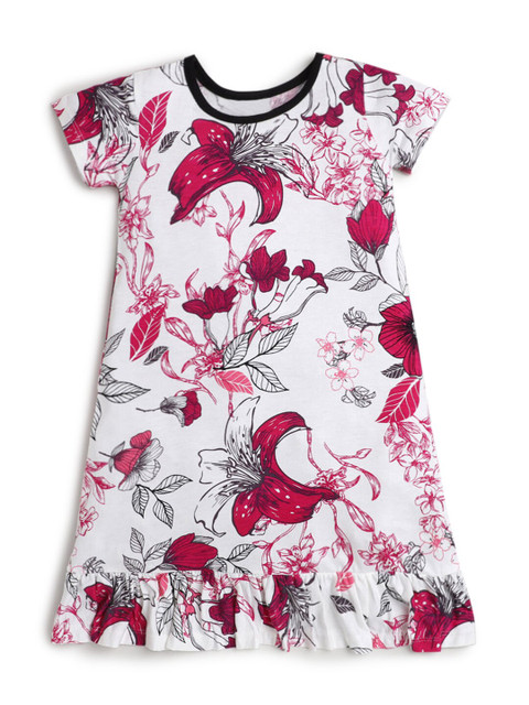 

Hopscotch Girls Off-White & Red Floral Printed Nightdress