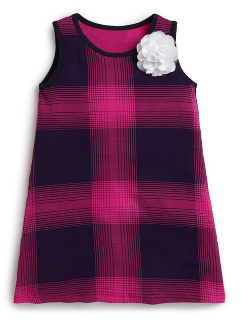 

Hopscotch Girls Pink & Navy Blue Checked A-Line Dress