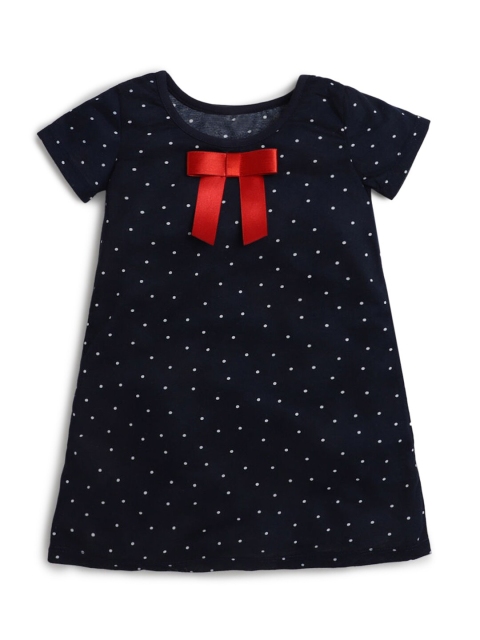 

Hopscotch Girls Blue Polka Dot Printed A-Line Dress