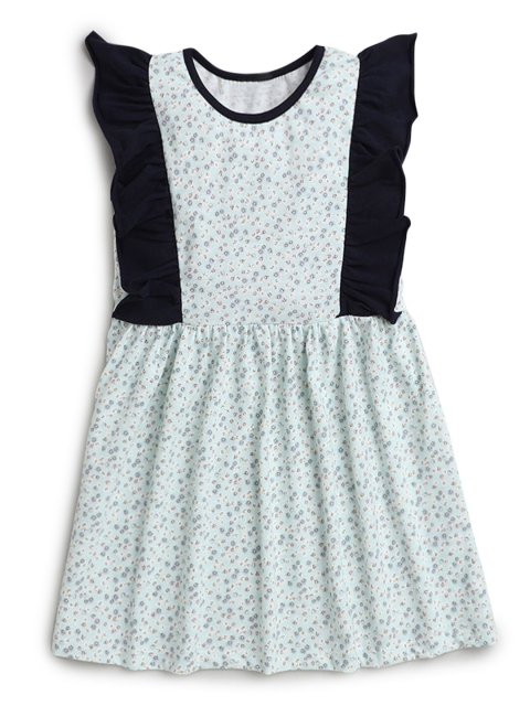 

Hopscotch Girls Green Floral Printed Cotton A-Line Dress