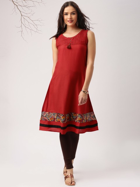 

IMARA Fusion Women Red Solid A-Line Kurta