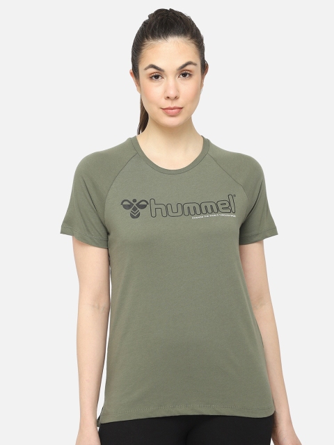 

hummel Women Green Typography Printed Pure Cotton T-shirt