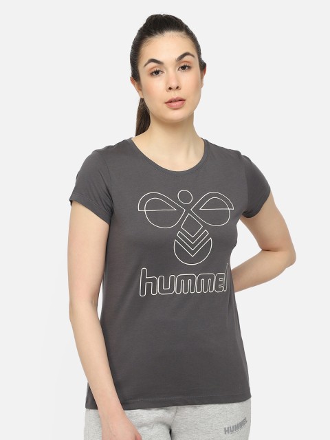 

hummel Women Magenta Printed Extended Sleeves Pure Cotton T-shirt
