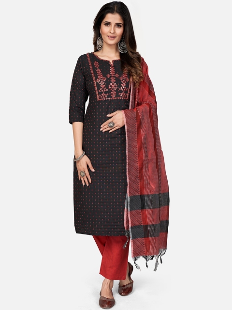 

Vbuyz Women Black Printed Sequinned Pure Cotton Kurta with Trousers & With Dupatta