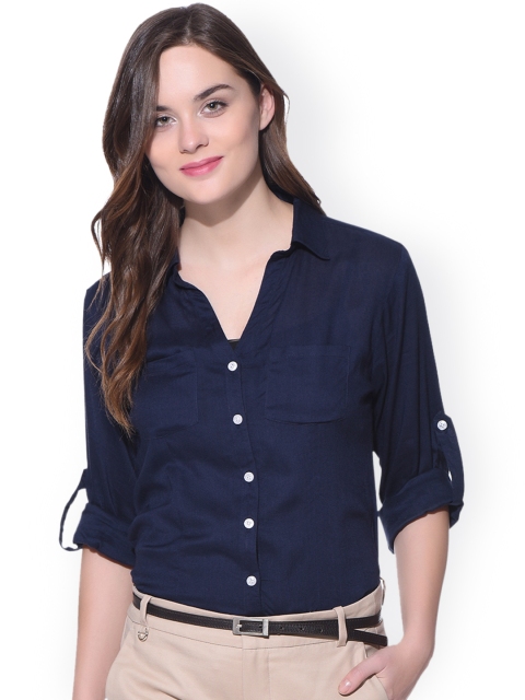 

PURYS Women Navy Casual Shirt, Navy blue