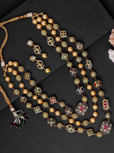 

Queen Be Women Multicoloured Brass Gold-Plated Statement Necklace, Multi