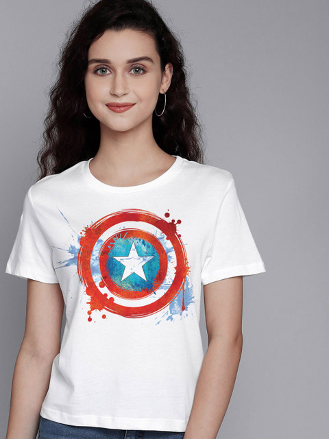 

Free Authority Women White Captain America Printed Holi T-shirt