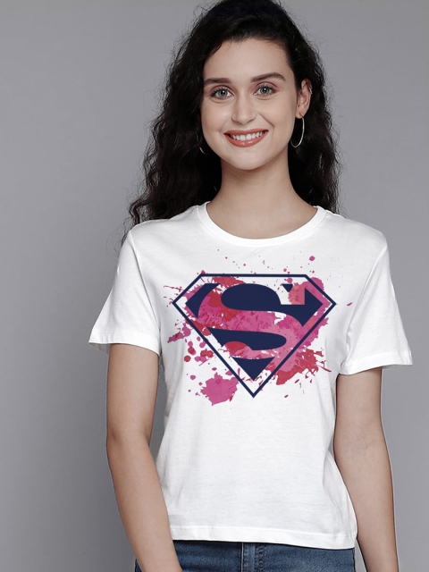 

Free Authority Women Off White & Pink Superman Printed Pure Cotton Holi T-shirt