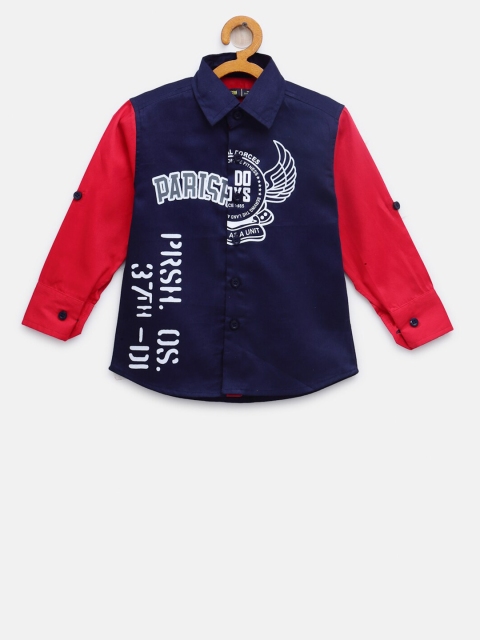 

NYNSH- PlusS Kids Boys Navy Blue Printed Cotton Casual Shirt