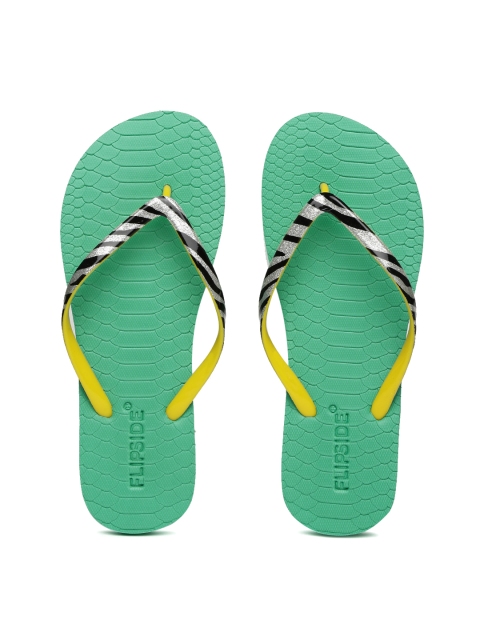 

Flipside Women Silver-Toned & Green Printed Flip-Flops