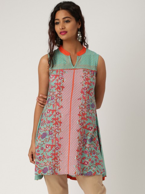 

IMARA Turquoise Blue & Orange Printed Tunic